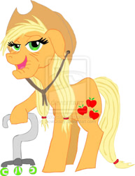 Size: 600x777 | Tagged: safe, artist:sowcrazy, applejack, earth pony, pony, cane, elderly, solo, watermark