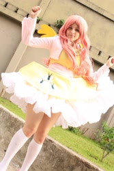 Size: 1728x2592 | Tagged: safe, artist:hayo-chan, fluttershy, human, clothes, cosplay, irl, irl human, kneesocks, photo, socks, solo