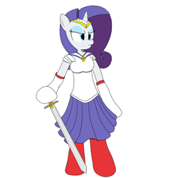 Size: 4000x4000 | Tagged: safe, artist:sailormod, rarity, anthro, arm hooves, knight, sailor generosity, sailor moon, sailor scout, simple background, solo, sword, warrior, weapon, white background