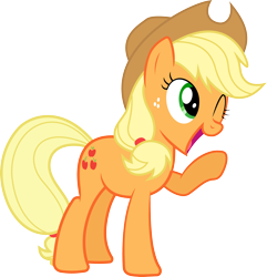 Size: 3302x3424 | Tagged: safe, artist:filpapersoul, applejack, earth pony, pony, oh you, raised hoof, simple background, solo, transparent background, vector, wink