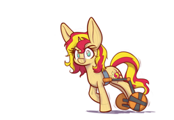 Size: 1280x886 | Tagged: safe, artist:heir-of-rick, sunset shimmer, pony, unicorn, cute, female, handicapped, looking at you, mare, paraplegic mare, shimmerbetes, simple background, solo, wheelchair, white background, x-men