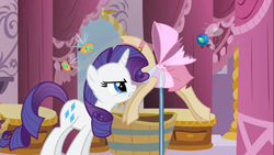 Size: 1366x768 | Tagged: safe, screencap, rarity, parasprite, pony, unicorn, swarm of the century, female, horn