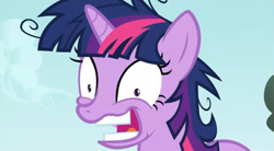 Size: 1276x706 | Tagged: safe, derpibooru import, screencap, twilight sparkle, unicorn twilight, unicorn, lesson zero, creepy, exploitable, fourth wall, reaction image, solo, twilight snapple