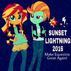 Size: 548x548 | Tagged: safe, artist:dashiefan2502, artist:sugar-loop, artist:xebck, lightning dust, sunset shimmer, equestria girls, clothes, equestria girls-ified, make america great again