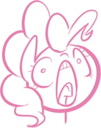 Size: 394x500 | Tagged: safe, artist:shoutingisfun, pinkie pie, earth pony, pony, monochrome, reaction image, solo