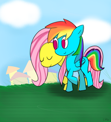 Size: 1000x1100 | Tagged: safe, artist:icywindthepony, derpibooru import, fluttershy, rainbow dash, pegasus, pony, female, flutterdash, lesbian, shipping