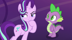 Size: 1920x1080 | Tagged: safe, screencap, spike, starlight glimmer, dragon, pony, unicorn, shadow play