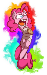 Size: 752x1200 | Tagged: safe, artist:mickeymonster, pinkie pie, earth pony, pony, insanity, lock, padlock, solo, straitjacket