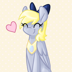 Size: 500x500 | Tagged: safe, artist:nyanpegasus, derpy hooves, pegasus, pony, ask-princessderpy, bow, cute, derpabetes, heart, solo, tumblr