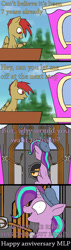 Size: 600x2100 | Tagged: safe, artist:slamjam, starlight glimmer, oc, pony, unicorn, comic, friendship express, happy birthday mlp:fim, hat, mlp fim's seventh anniversary, text, the ride never ends, train