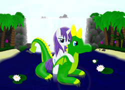 Size: 5000x3600 | Tagged: safe, artist:galekz, rarity, dragon, pony, unicorn, absurd resolution, bedroom eyes, fetish, inflatable, inflatable fetish, ponies riding dragons, pool toy, riding, wanna ride?, wet, wet mane, wet mane rarity