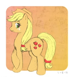 Size: 864x912 | Tagged: safe, artist:peachei, applejack, earth pony, pony, crossed hooves, female, mare, solo