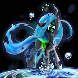 Size: 768x768 | Tagged: safe, artist:tomizawa96, queen chrysalis, changeling, changeling queen, cute, cutealis, female, solo, splash, water