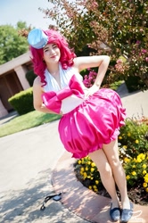 Size: 851x1280 | Tagged: safe, artist:nichichan, pinkie pie, human, bow, cosplay, hat, irl, irl human, photo, sacanime, solo