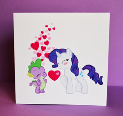 Size: 1571x1487 | Tagged: safe, artist:loreleiwave, rarity, spike, dragon, pony, unicorn, card, female, male, shipping, sparity, straight