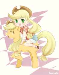 Size: 500x636 | Tagged: safe, artist:saviala, applejack, human ponidox, humanized, solo