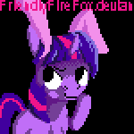 Size: 150x150 | Tagged: safe, artist:friendlyfirefox, derpibooru import, twilight sparkle, 30 minute art challenge, black background, bunny ears, pixel art, simple background, thinking