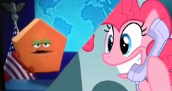 Size: 1040x552 | Tagged: safe, pinkie pie, earth pony, pony, grin, hoof hold, pentagon, phone, sesame street, smiling, telephone