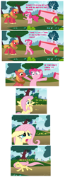 Size: 988x2690 | Tagged: safe, big macintosh, fluttershy, pinkie pie, earth pony, pegasus, pony, comic, female, fluttermac, male, mspaintponies, party cannon, pinkiemac, pinky-mac's cannon, shipping, straight, text