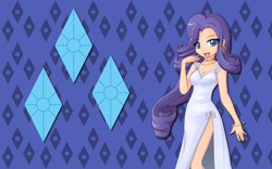 Size: 2560x1600 | Tagged: safe, artist:alicehumansacrifice0, artist:angriestangryartist, artist:ooklah, rarity, human, bracelet, cleavage, cutie mark, earring, female, humanized, light skin, solo, wallpaper