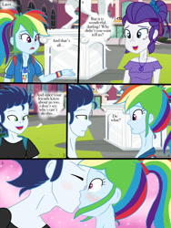 Size: 768x1024 | Tagged: safe, artist:ilaria122, derpibooru import, rainbow dash, rarity, soarin', comic:a mysterious rival, equestria girls, blushing, equestria girls-ified, female, geode of shielding, geode of super speed, kissing, magical geodes, male, mirror, shipping, soarindash, straight