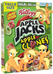 Size: 859x1200 | Tagged: safe, applejack, earth pony, pony, apple clones, apple jacks, cereal, jackletree, kellogg's, multeity, pun