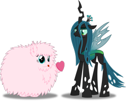 Size: 7089x5707 | Tagged: safe, artist:anime-equestria, queen chrysalis, oc, oc:fluffle puff, changeling, changeling queen, :p, blushing, cute, eyeshadow, female, fluffy, heart, horn, love, makeup, simple background, smiling, tongue out, transparent background, vector, wings