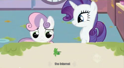 Size: 852x471 | Tagged: safe, screencap, rarity, sweetie belle, pony, unicorn, sisterhooves social, internet, meme, parsley, youtube caption