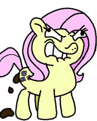 Size: 758x944 | Tagged: safe, artist:fenianpony, fluttershy, pegasus, pony, female, mare, op is a cuck, poop, pooping, solo, stupidity