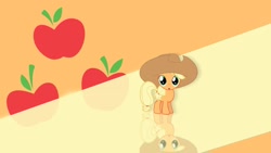 Size: 1920x1080 | Tagged: safe, artist:lucarious, applejack, earth pony, pony, cutie mark, filly, hat, reflection, vector, wallpaper