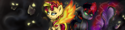 Size: 4856x1172 | Tagged: safe, artist:gaelledragons, sunset shimmer, oc, pony, absurd resolution, banner, fanfic, fanfic art, magic