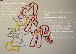 Size: 2968x2096 | Tagged: artist needed, source needed, safe, derpy hooves, pinkie pie, pegasus, pony, female, hug, mare, smile song, teary eyes, traditional art