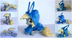 Size: 1225x651 | Tagged: safe, artist:lavim, derpy hooves, pegasus, pony, bunny ears, clothes, cute, derpabetes, female, hoodie, irl, mare, photo, plushie, solo