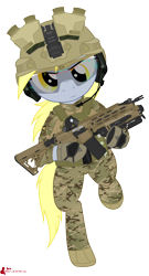 Size: 2238x4152 | Tagged: safe, artist:orang111, derpy hooves, pony, absurd resolution, ar15, assault rifle, bipedal, body armor, clothes, combat, eotech, gloves, goggles, grenade launcher, headset, helmet, hmd, inverted optic sight, lbt 6094, m320, magpul, military, multicam, night vision goggles, picatinny rail, running, solo, weapon