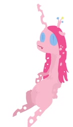 Size: 573x985 | Tagged: safe, artist:ciircuit, pinkie pie, changelingified, fangs, female, horn, pink mane, simple background, sitting, solo, species swap, white background