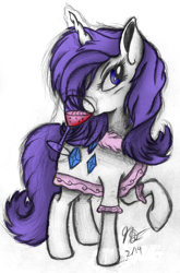 Size: 1120x1698 | Tagged: safe, artist:ancientowl, rarity, pony, unicorn, bathrobe, clothes, glass, magic, robe, solo, traditional art