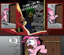 Size: 945x821 | Tagged: safe, idw, pinkie pie, earth pony, pony, exploitable meme, homestar runner, jibblies, meme, obligatory pony, surprise door, the rocoulm