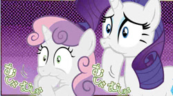 Size: 650x362 | Tagged: safe, edit, rarity, sweetie belle, pony, unicorn, japanese, pucchigumi