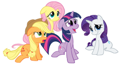 Size: 5288x2875 | Tagged: safe, artist:tabby444, applejack, fluttershy, rarity, twilight sparkle, earth pony, pegasus, pony, unicorn, bad poker face, simple background, transparent background, vector