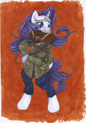 Size: 1500x2132 | Tagged: safe, artist:monikakryza, rarity, pony, unicorn, bipedal, clothes, soldier, solo