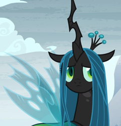Size: 899x932 | Tagged: safe, screencap, queen chrysalis, changeling, changeling queen, frenemies (episode), cropped, cute, cutealis, frown, sad, solo