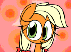 Size: 550x400 | Tagged: safe, artist:mushroomcookiebear, applejack, earth pony, pony, animated, braces, cute, happy, hatless, jackabetes, missing accessory, smiling, solo