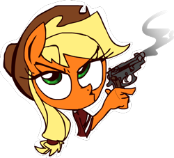 Size: 588x535 | Tagged: safe, artist:mushroomcookiebear, applejack, anthro, beretta, gun, pistol, simple background, solo, weapon