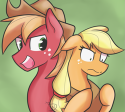 Size: 955x855 | Tagged: safe, artist:blackswhites, applejack, big macintosh, earth pony, pony, accessory swap, horse collar, male, role reversal, stallion