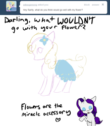 Size: 680x780 | Tagged: safe, artist:moonblizzard, rarity, pony, unicorn, ask, clothes, dress, rarity answers, tumblr