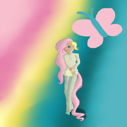 Size: 1000x1000 | Tagged: safe, fluttershy, eared humanization, humanized, solo, tailed humanization