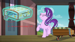 Size: 1917x1078 | Tagged: safe, edit, edited screencap, screencap, starlight glimmer, pony, unicorn, uncommon bond, debate in the comments, kite, solo, suitcase