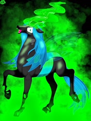 Size: 767x1024 | Tagged: safe, artist:わたげ, queen chrysalis, changeling, changeling queen, digital art, female, magic