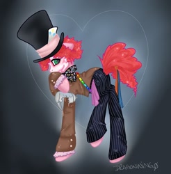 Size: 886x902 | Tagged: safe, artist:zombiicrow, pinkie pie, earth pony, pony, alice in wonderland, clothes, crossover, mad hatter, solo