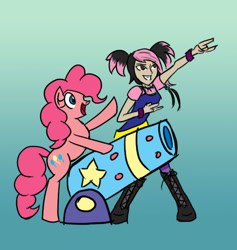 Size: 599x632 | Tagged: safe, artist:questern, pinkie pie, earth pony, pony, crossover, miko nakadai, party cannon, transformers, transformers prime